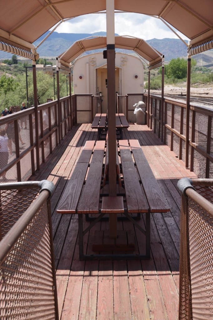 The enclosed platform with shade and benches makes it enjoyable to sit outside, and watch the scenery.
