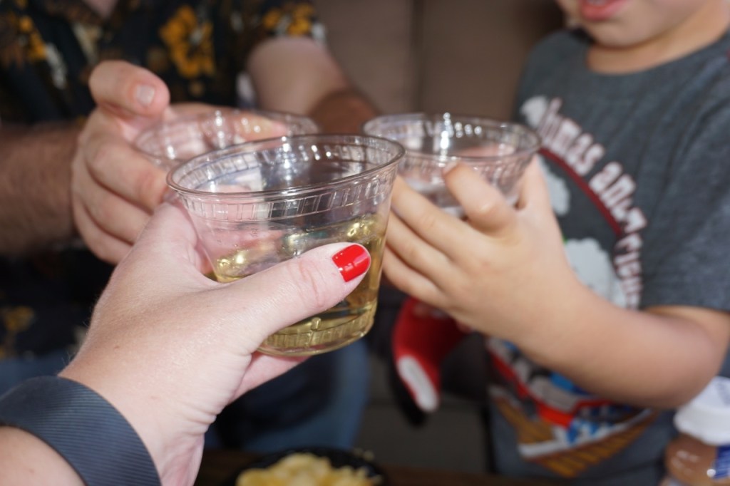 Cheers! Including an injured child to all activities while on vacation can make it fun for them.