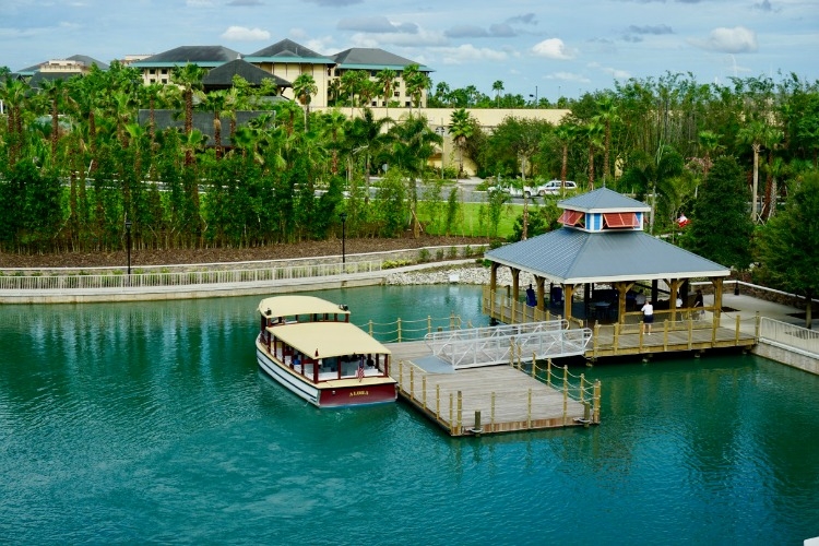 Water taxis are conveniently located at the hotels to transport guests to the theme parks.