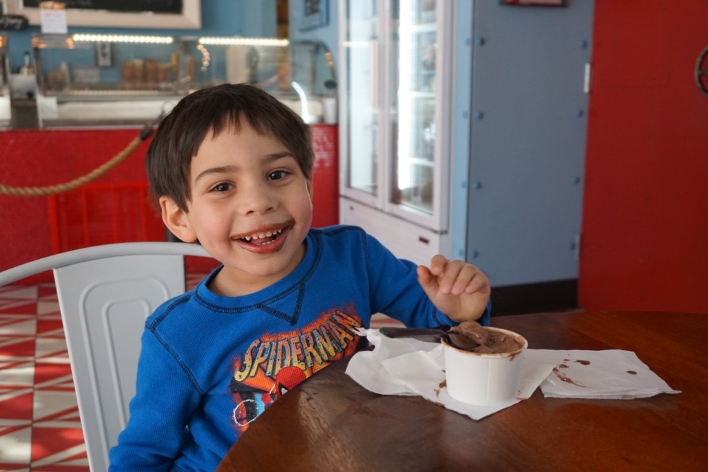 My son loved the chocolate ice cream, in case you couldn't tell from the picture :)