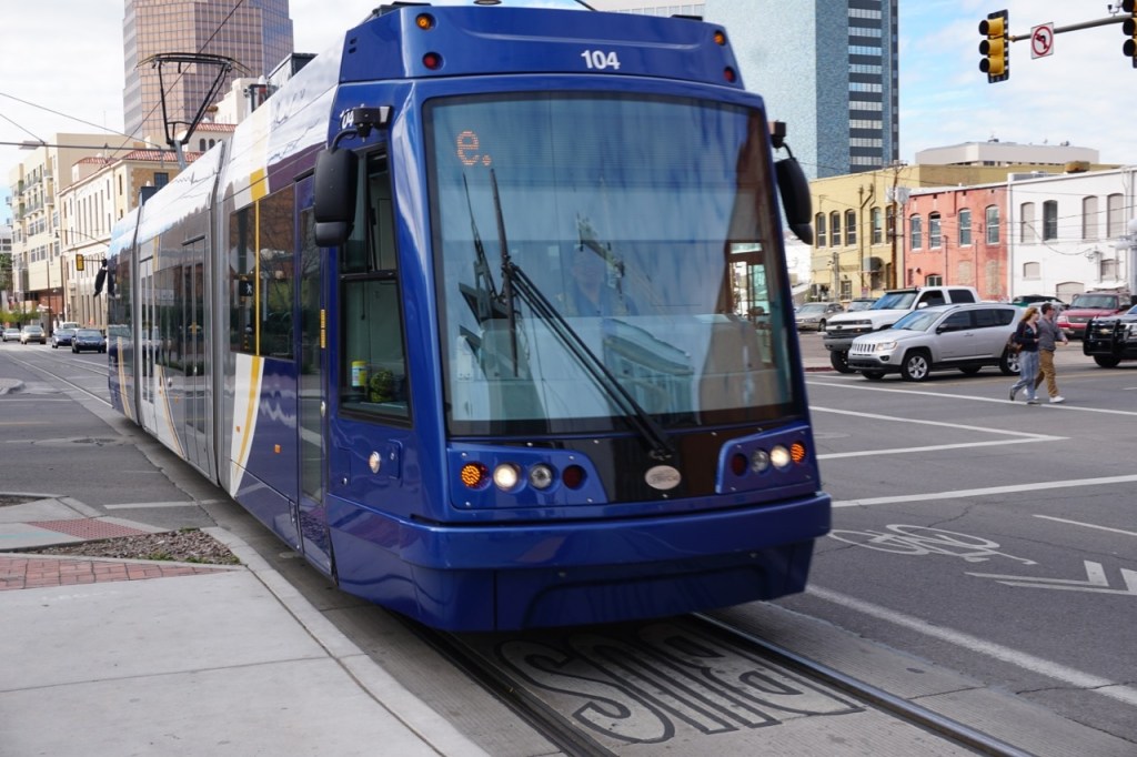 One of the streetcars that travels from downtown Tucson to the U of A campus.