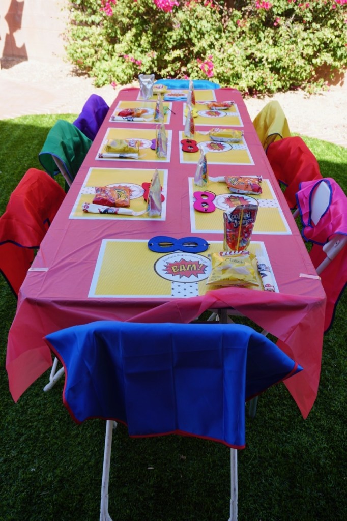 I had fun with the decorations at my son's last birthday party. I saw a version of this on Pinterest, but added placemats I purchased through Etsy.