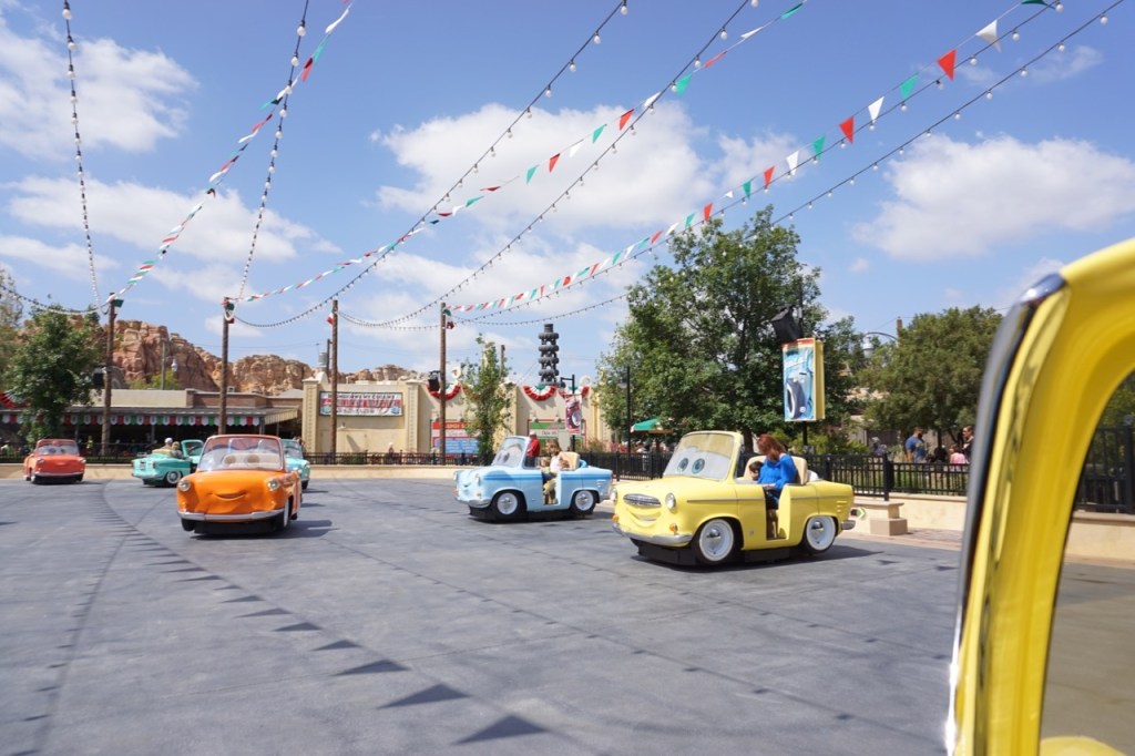 Cars Land, and Luigi's Rollickin Roadsters, is a fun ride for toddlers at Disneyland.
