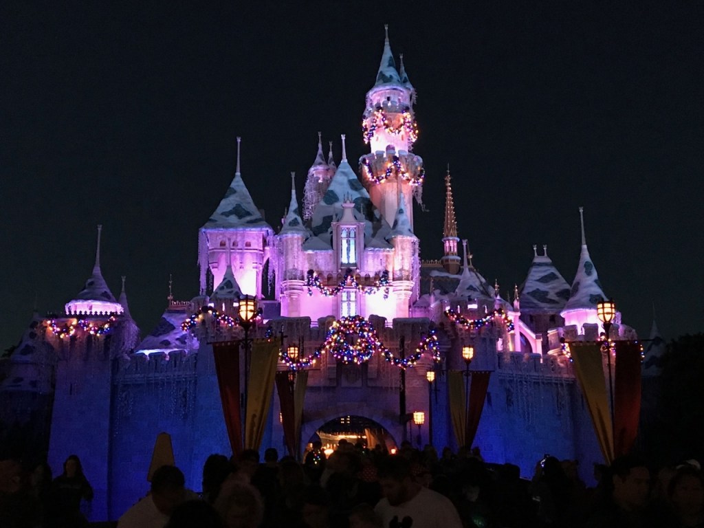 Sleepy Beauty Castle is decorated beautifully during the holidays at Disneyland.