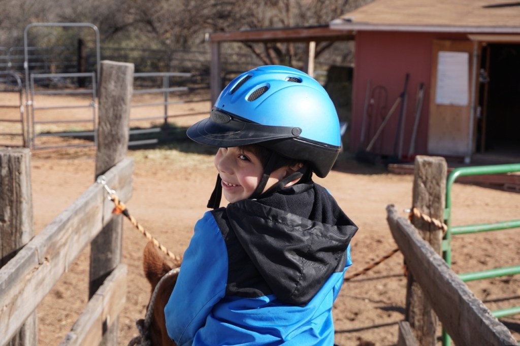My son was excited for the trail ride.