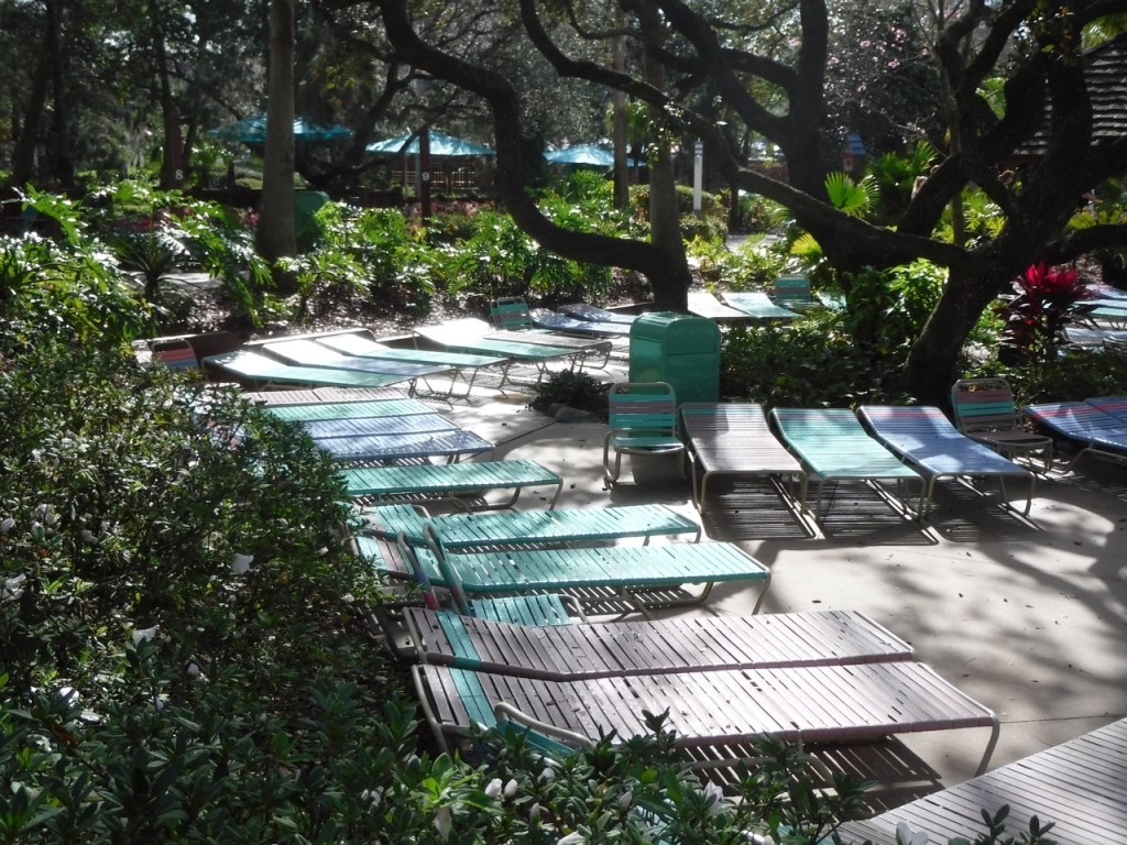 There are plenty of lounge chairs to choose from when you arrive at the waterpark when it opens for the day.