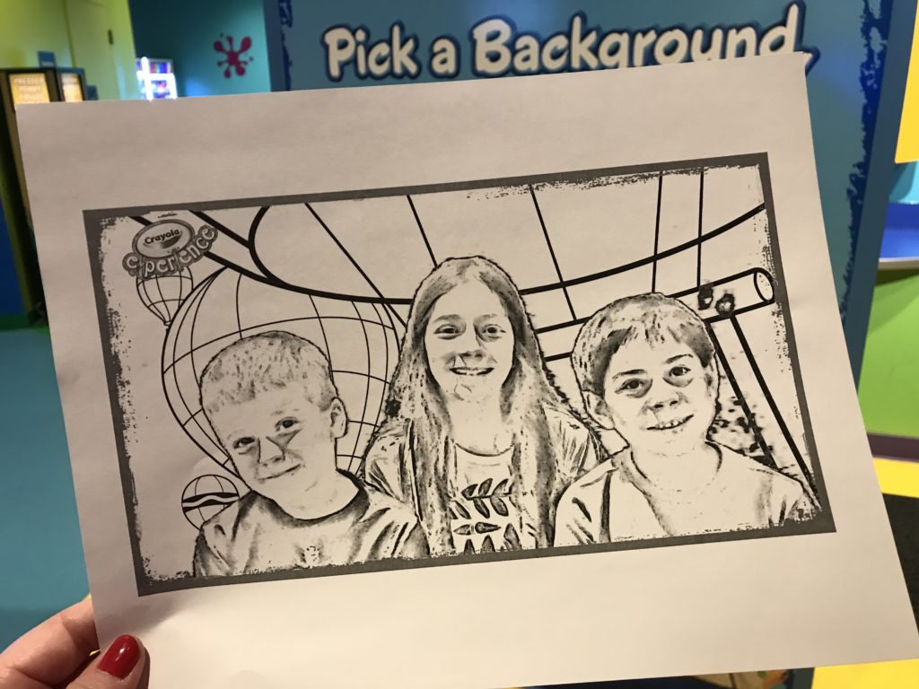 One of the many fun attractions at the Arizona Crayola Experience is Be A Star, which is very similar to a photo booth. You can essentially make your own coloring page!