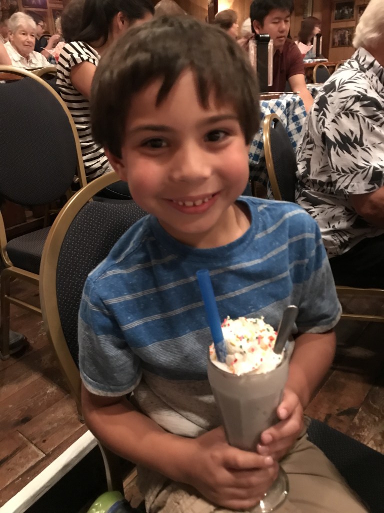 My son looks forward to the milkshakes whenever we visit the Gaslight Theatre.