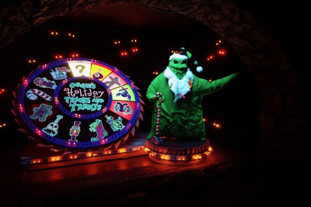 Oogie Boogie makes an appearance during Haunted Mansion Holiday, one of the Disneyland Halloween rides.