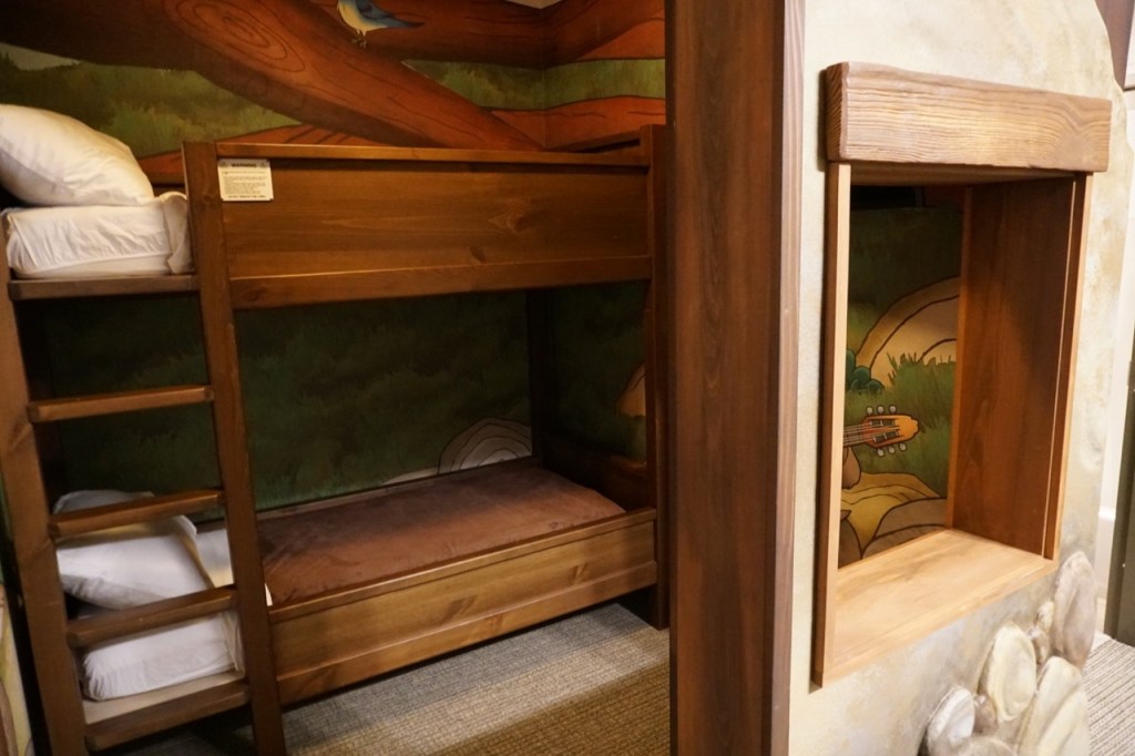 The wolf den suite has bunkbeds and a TV in a separate area that kids will enjoy!