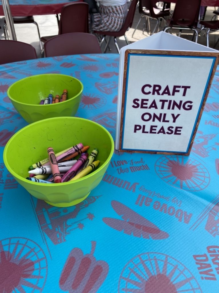 Kids can participate in crafts in designated seating areas.
