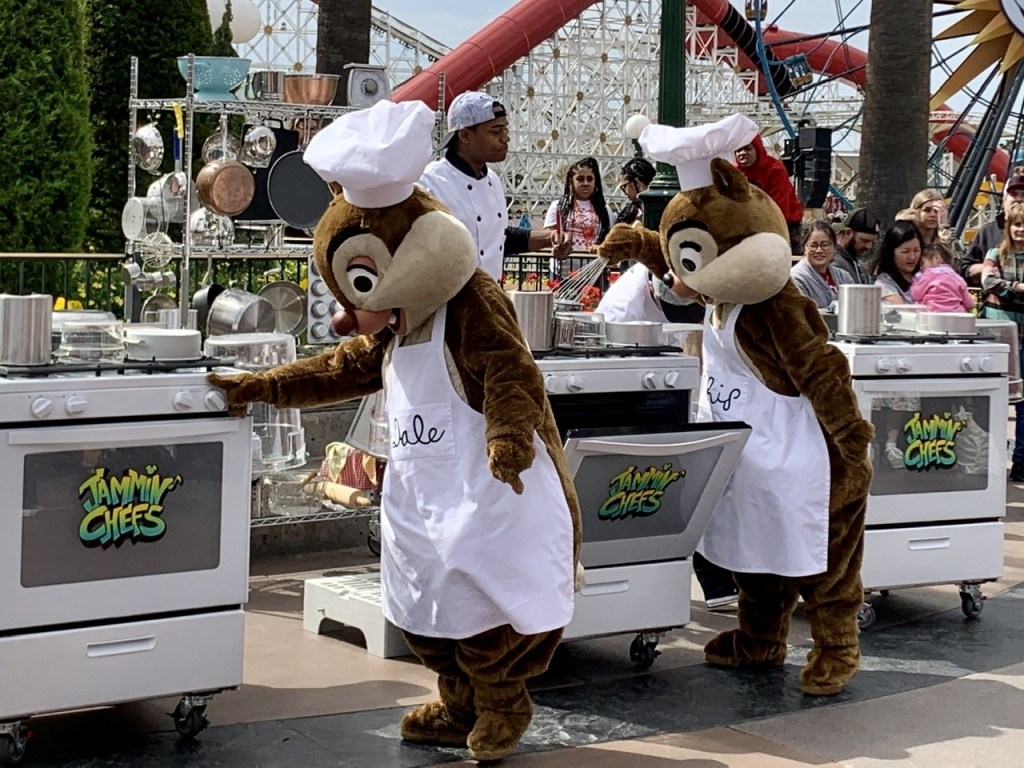 Chip and Dale as Jammin' Chefs at the Disney California Food and Wine Festival! Photo by Christine Zelina, https://treasuredfamilytravels.com/