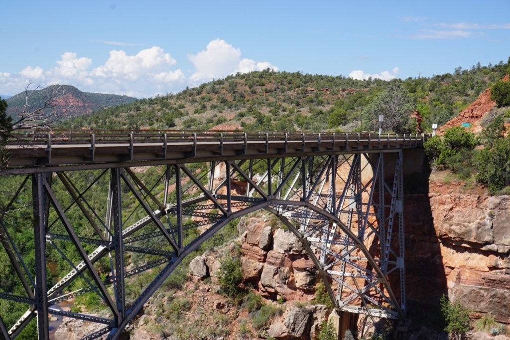 Driving through Oak Creek Canyon via the Midgley Bridge.