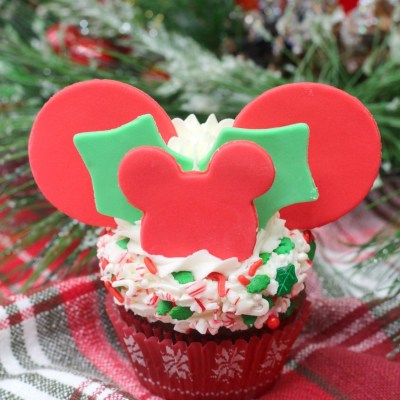 Cupcakes for Christmas:  Mickey Mouse Holly Cupcakes